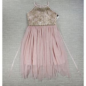 Rare Editions Sunday Best Dress Girls 16 Blush Sequin Lace Tulle Jagged Hem NWT